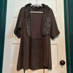 The Limited Brown Cardigan with Faux Fur Trim